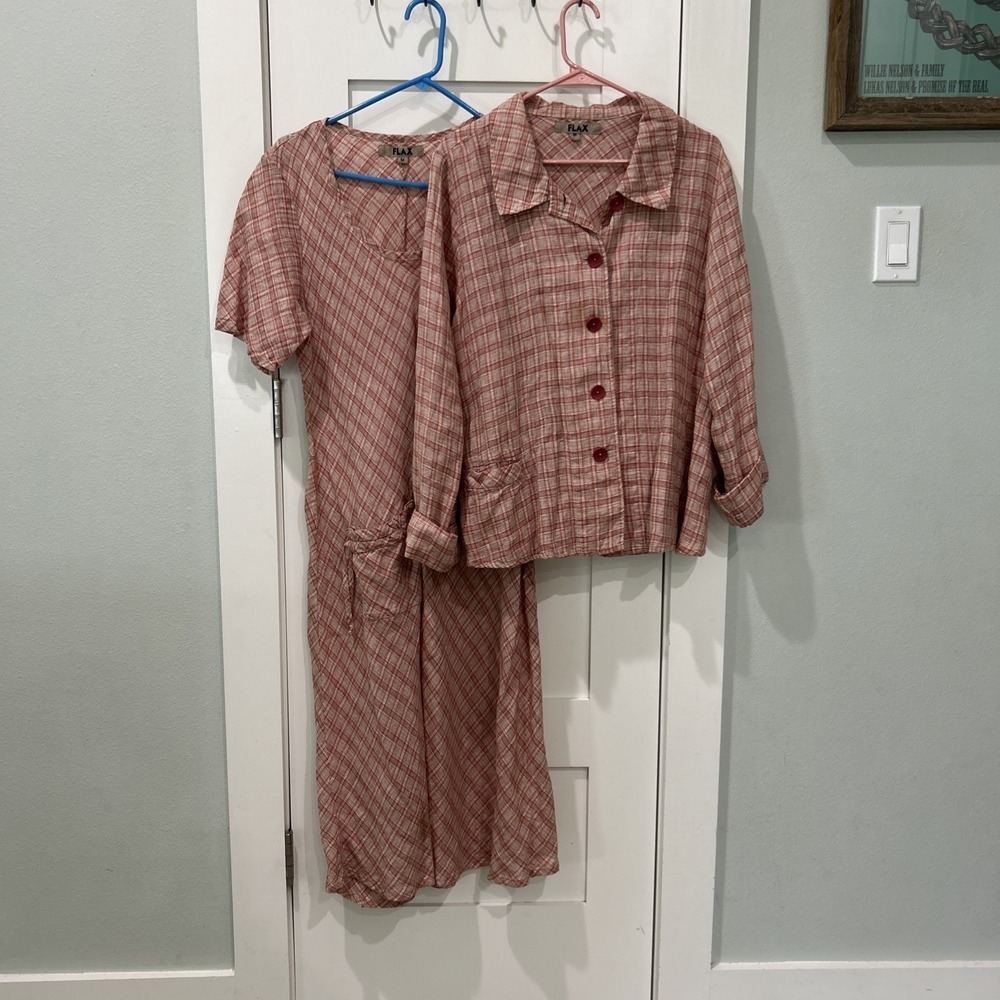 Flax Plaid Dress Jacket Set Sz‎ M Lagenlook